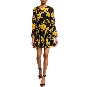 Jay Godfrey Black Yellow Floral Long Sleeve Drop Waist Dress NWT MSRP$395 Size 6